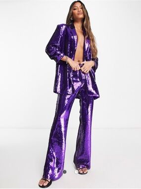 River Island Purple Sequin Wide-Leg Pants